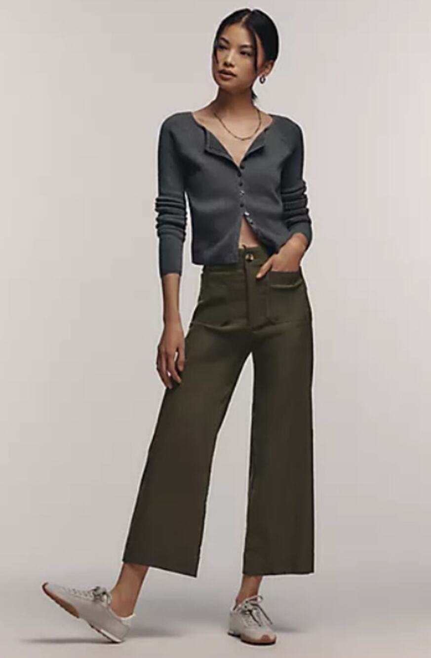 Anthropologie Maeve The Colette Pants 31 Army Green High Rise Wide Leg Crop